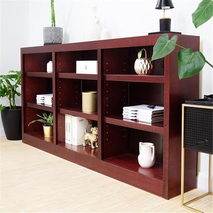 Traditional 36" Tall 9-Shelf Triple Wide Wood Bookcase in Cherry