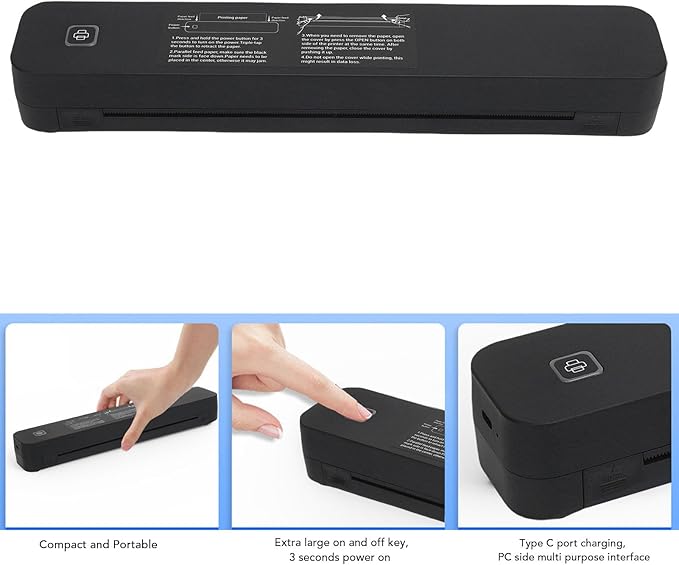 Portable Inkless Printer with 203DPI Resolution Fast Output for Home School Office Support for iOS OS X USB C Connectivity