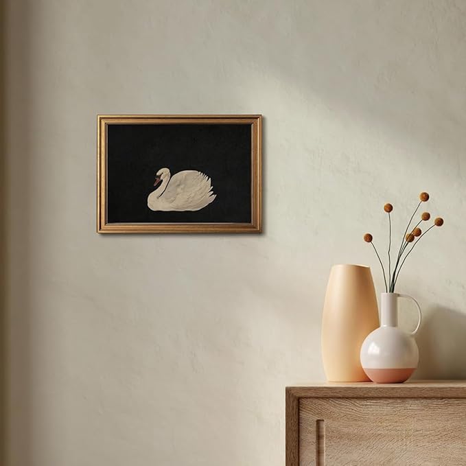 Gold Framed Wall Art Vintage Canvas Wall Art Grace Swan Rustic Animal Artwork Prints Picture for Living Room Bedroom Farmhouse Bathroom Office Decor, 16x24