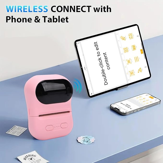 VBESTLIFE Mini Portable Thermal Printer Print Pod, Inkless Bluetooth Label Maker Machine for DIY Crafts, Journaling, Office & Home Use (Pink)
