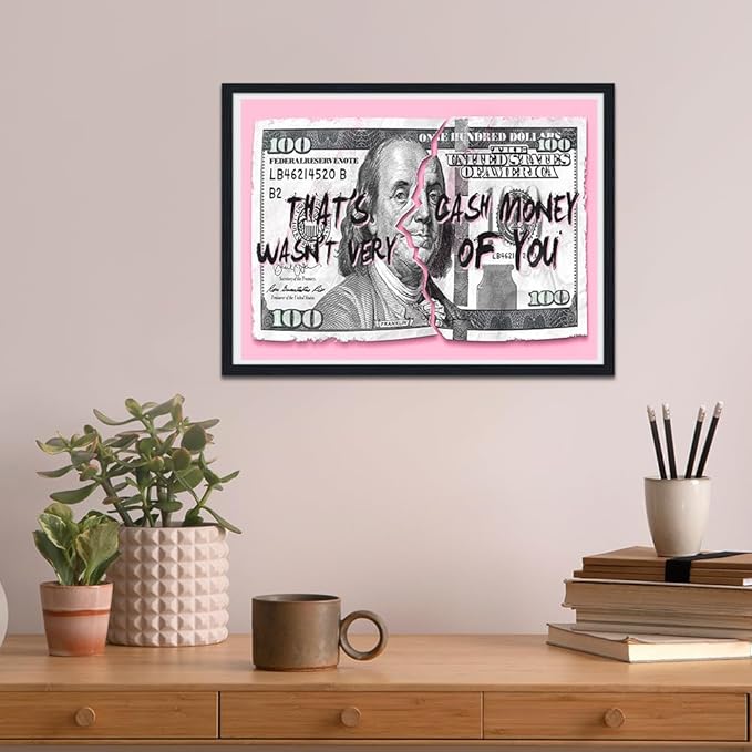 Money Wall Art Pink Dollar Posters Inspirational Entrepreneur Canvas Print Artwork Motivational Wall Decor Suitable for Office Living Room Decor Ready to Hang 12X16inch