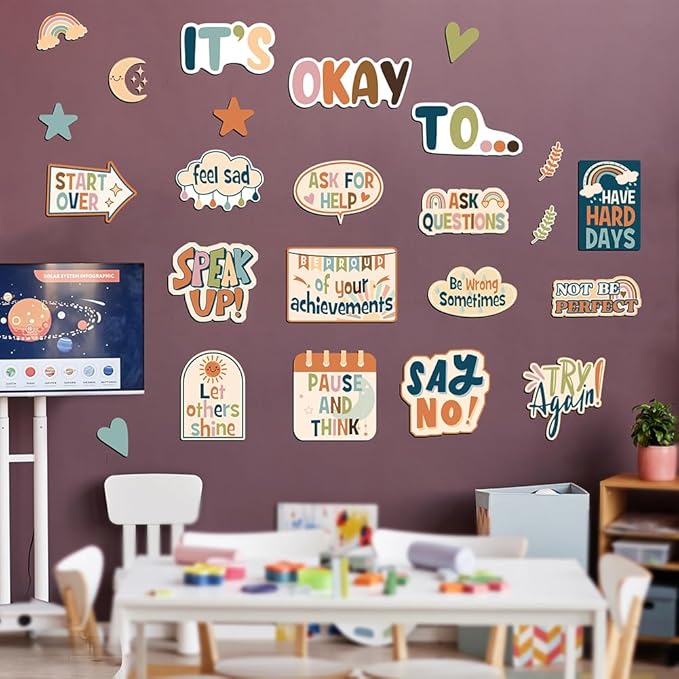Boho Bulletin Board Decorations Set, It's Okay To Mental Health Posters Speech Therapy Decor - School Nurse Office Inspirational Positive Affirmations Bulletin Board Decorations Accents Wall Art