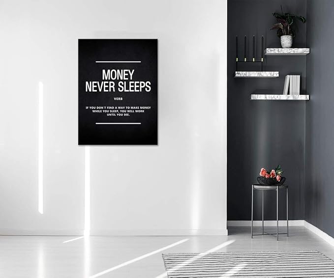Yatsen Bridge Motivational Wall Art Money Never Sleeps Inspiring Painting Prints on Canvas Inspirational Entrepreneur Quotes Posters for Office Home 28" W x 44" H