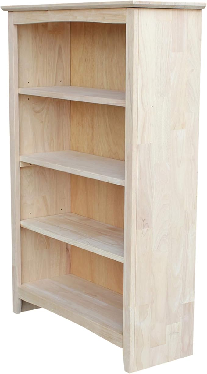 International Concepts Shaker Bookcase, 48-Inch High, Solid Parawood, Unfinished
