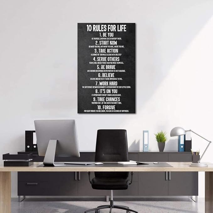 Yatsen Bridge 10 Rules for Life Motivational Wall Art Inspirational Canvas Office Art Decor Positive Black and White Artwork Framed Ready to Hang-28 inch x 44 inch