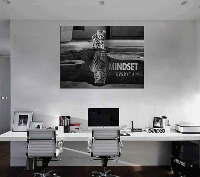 Modern Inspirational Quotes Wall Decor Mindset is Everything Canvas Art Motivatiomal Framed Wall Art Motto Posters Ready to Hang for Home Office Classroom Decor - 28''Hx44''W