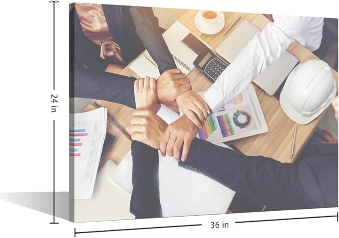 Large Wall Art Team Hands Holding Pictures Modern Motivational Inspirational Success Teamwork Posters Canvas Art Wall Decor for Office Framed 1 Panel (24" Wx36 H)