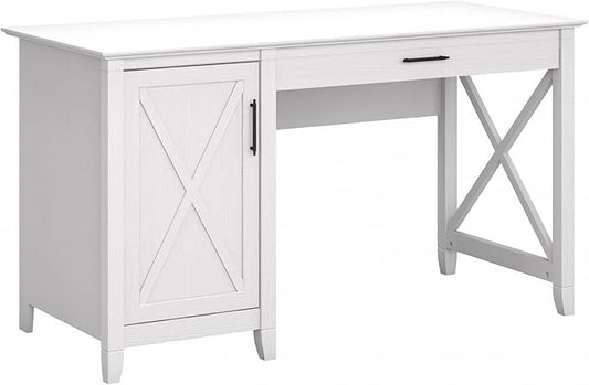 Bush Home Key West Computer Desk with Storage | Farmhouse PC Table for Home Office in Pure White Oak | 54W x 24D