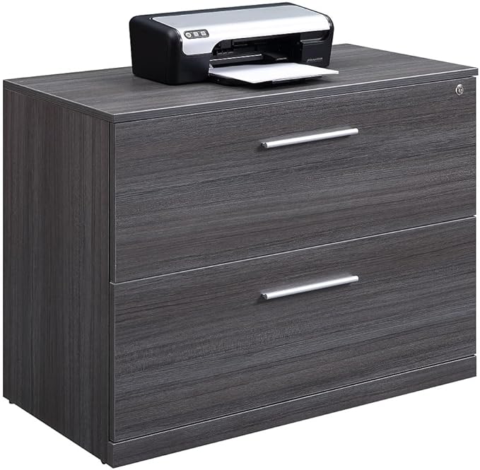 NBF Lateral File Cabinet - 29" H Two Lockable Drawer File Cabinet - Office Lateral Filing Cabinets with Warm Ash Laminate Finish - Modern Lateral File Cabinets for Home Office - Gray