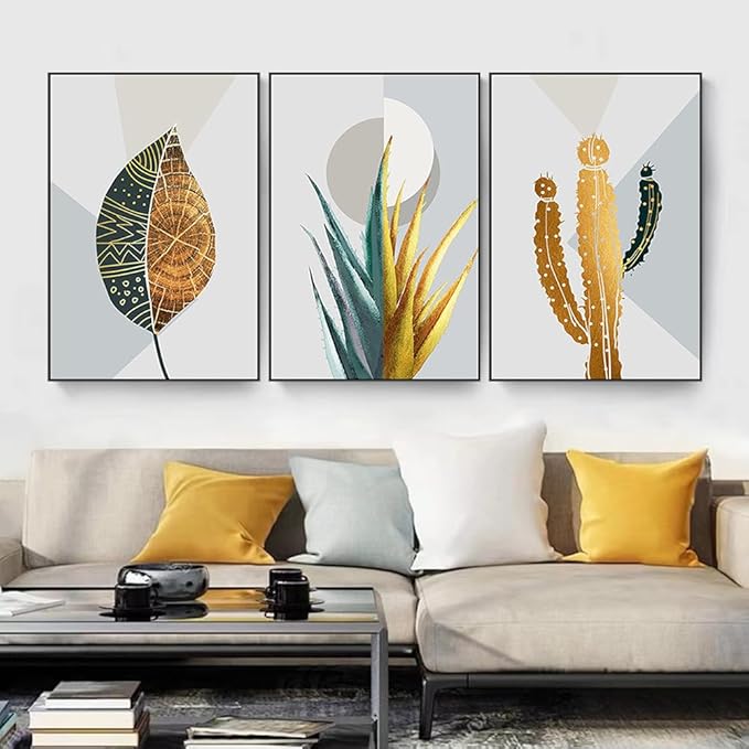 ARTKN Large Framed Abstract Canvas Wall Art Set of 3 Green Plant Leaf Minimalist Tropical Plants Modern Art Wall Decor for Office Living Room Bedroom(Green, 20" X 28" X 3 pieces)