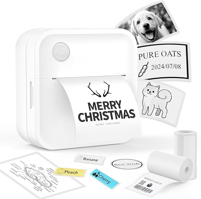 Label Maker Machine with Tape - Inkless Mini Bluetooth Label Printer with Multiple Templates, Wide Waterproof Labels, Portable Thermal Sticker Labeler for School Home Office Kitchen Organization