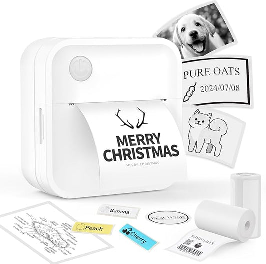 Label Maker Machine with Tape - Inkless Mini Bluetooth Label Printer with Multiple Templates, Wide Waterproof Labels, Portable Thermal Sticker Labeler for School Home Office Kitchen Organization
