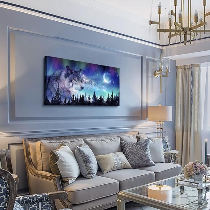 Canvas Wall Art For Living Room Large Wall Decor Paintings For Bedroom Modern Family Wall Decorations For Office Abstract Aurora Scenery Canvas Art Wolf Decor Pictures Artwork Posters Home Decor
