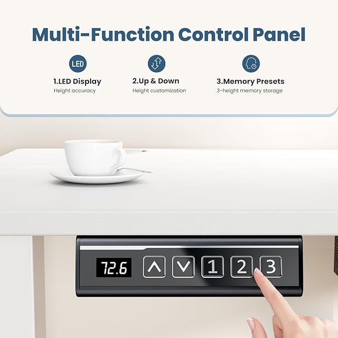 Sweetcrispy Electric Standing Desk Adjustable Height, 48x24 Inch Sit Stand Up Home Office Desks Computer Workstation PC Work Table with 3 Memory Preset Splice Wood Board Metal Frame, White