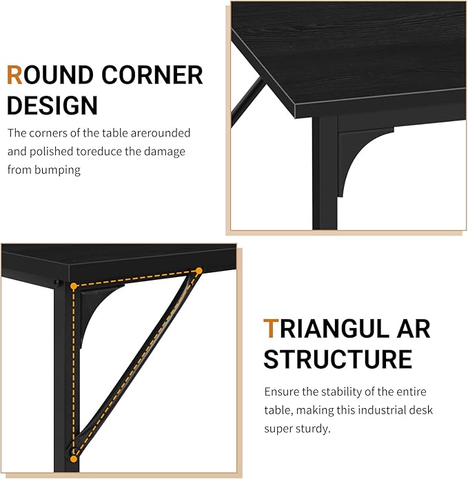 BLKMTY 39" Computer Desk, Home Office Writing Desk Wood PC Study Table Work Desks Modern Simple Style Laptop Table with Metal Frame and Smooth Tabletop for Workstation Bedroom, Black