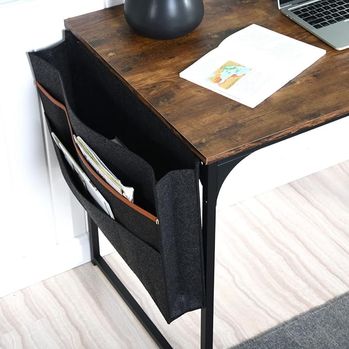 Homy Casa Inc 47 inch Study Storage Bag Space Saving for Home Office, Modern Simple Style PC, Black Metal Frame Computer Desk, Writing Table, Brown