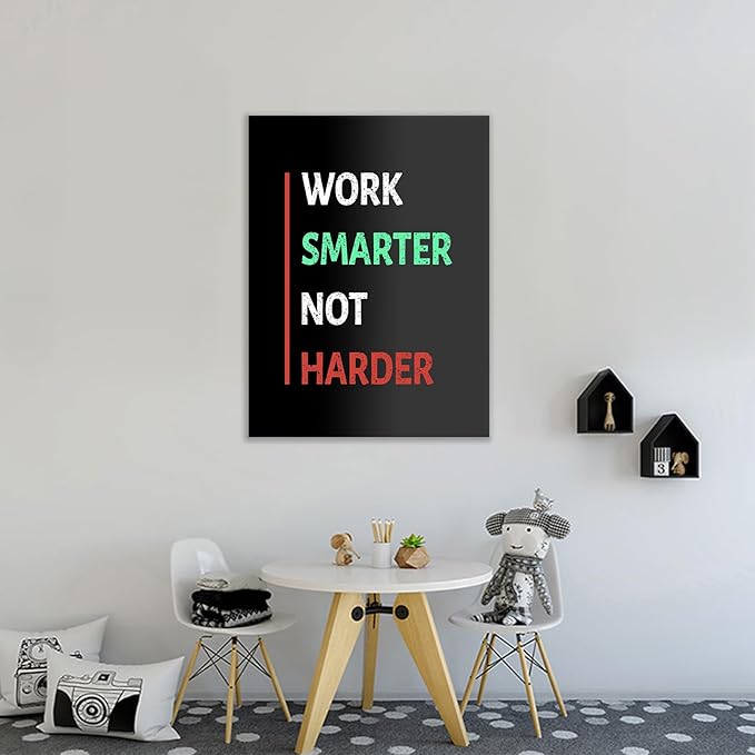 Motivational Canvas Poster Print Wall Art Inspirational Quotes Work Smarter Picture Positive Painting Wall Decor Artwork for Modern Home Bedroom Office Stretched and Framed [18''W x 24''H]