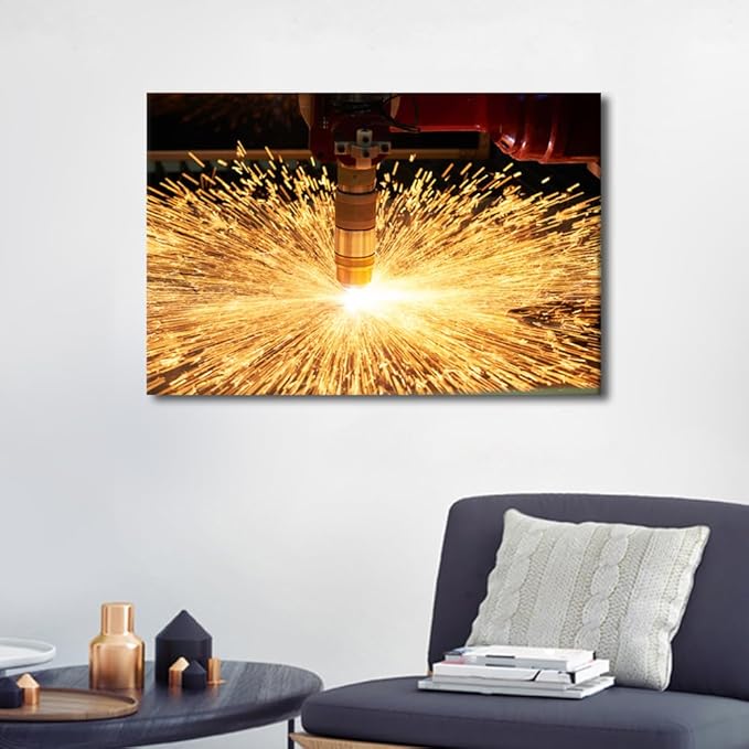 Home Decorations for Office Living Room Machine Tools Pictures Laser Cutting Posters and Prints Framed Canvas Art Modern Canvas Paintings Wall Decor Canvas Artwork Wall Hanging, 24" x36"