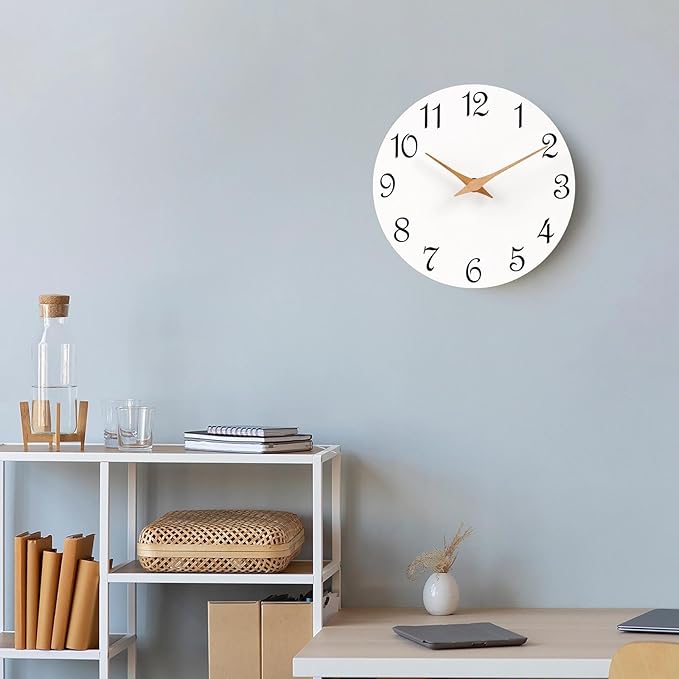 Mosewa Wall Clock Silent Non Ticking Battery Operated White Modern Simple Minimalist Clock Decorative for Home Bathroom (12 Inch)