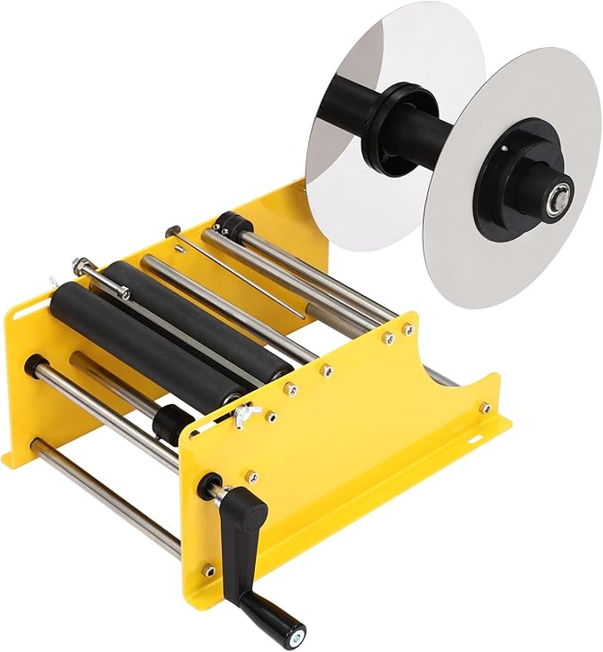 Label Applicator, Manual Bottle Label Applicator Machine Bottle Labeler, Desktop Round Bottle Label Maker for Φ 0.98"-4.72" Bottle, for Home, Office Yellow 10-25pcs/min