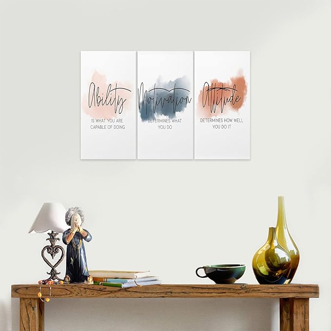 3 Piece Inspirational Canvas Wall Art, Quotes Motivational Mindset Print Pictures for Office Wall Decor, Triptych Entrepreneur Poster Framed Artwork for Women Men Home Decor Ready to Hang (36"Wx18" H)