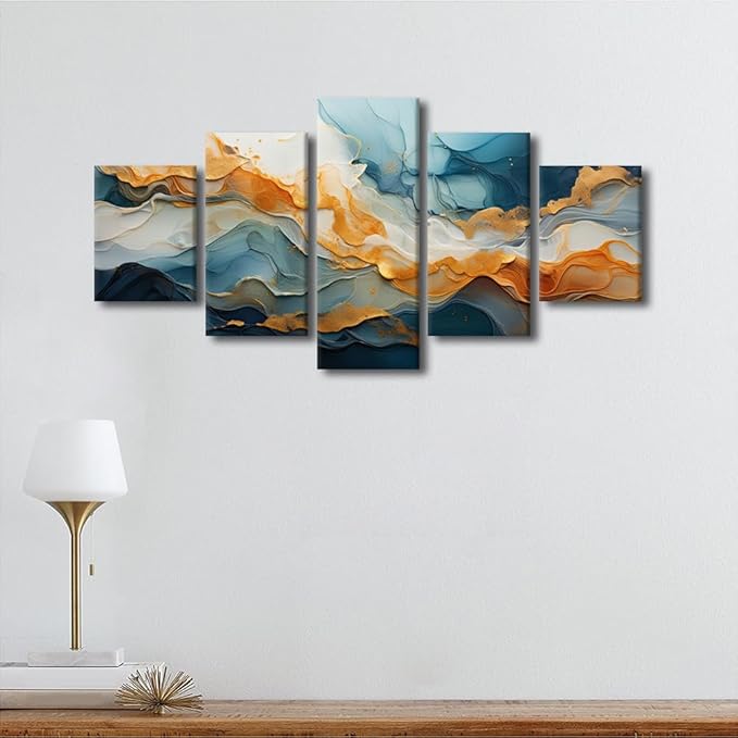 5 Panel Canvas Wall Art Decor Modern Abstract Wall Art Ink Wash Landscape Abstract Painting Prints on Canvas for Nature Enthusiasts Bedroom Decoration Stretched and Framed Ready to Hang 60x32 in