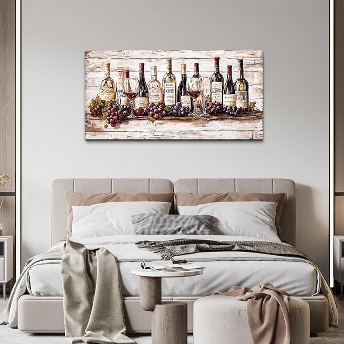 QIYILEXWART Canvas Wall Art For Living Room Wall Decor For Bedroom Kitchen Wall Decorations Wine Bottle Painting Farmhouse Pictures Artwork Room Aesthetic Home Decor Ready To Hang