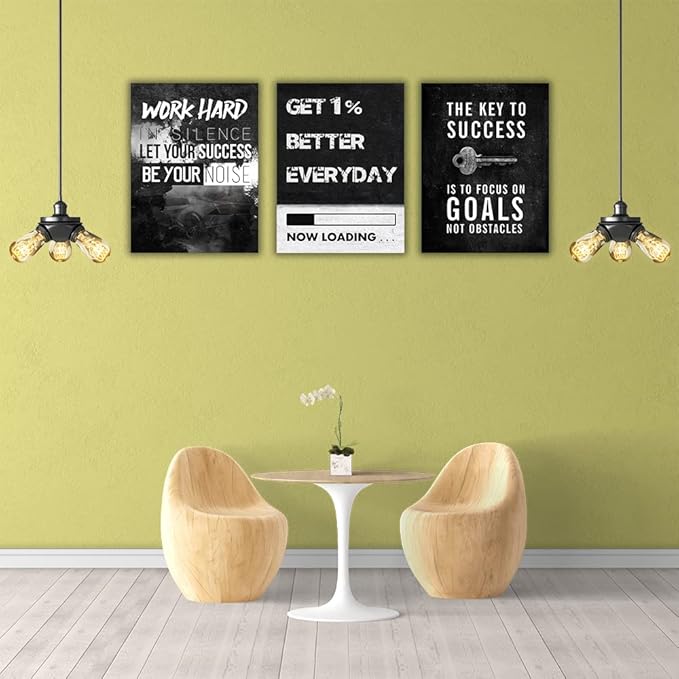 Motivational Canvas Wall Painting Wall Art Inspirational Poster Execute Hustle 3 Pieces Prints Artwork for Living Room Modern Home Office Decor Painting Pictures Stretched and Framed Ready to Hang