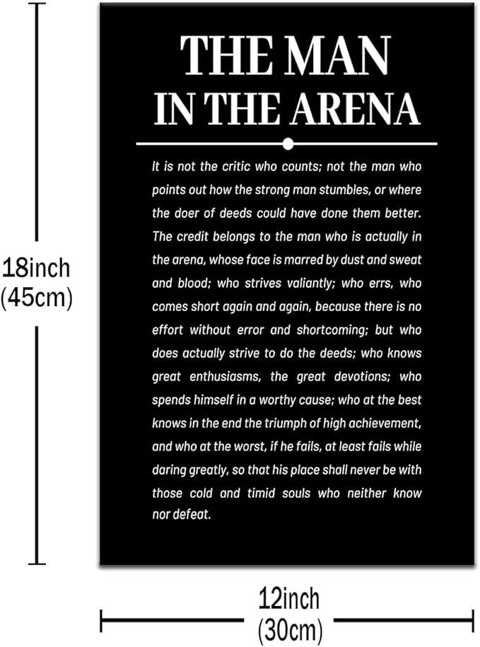 The Man in the Arena Inspirational Canvas Wall Art Motivational Entrepreneur Quotes Poster Print Positive Picture Artwork for Bedroom Office Wall Decor Ready to Hang [12''Wx18''H]