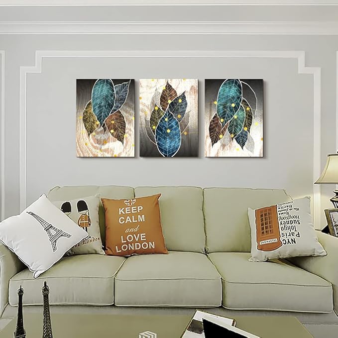 Abstract Canvas Wall Art For Living Room Family Wall Decor For Bedroom Kitchen Artwork Abstract Leaves Canvas Prints Painting Modern Office Decor Wall Pictures Bathroom Home Decor 12" X 16" 3 Piece