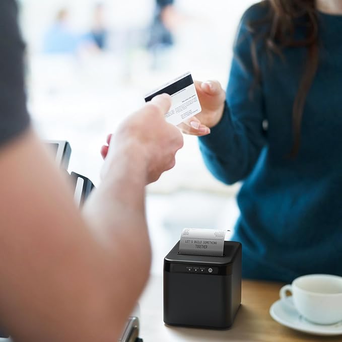 BISOFICE 80mm Receipt Printer ESC/POS Thermal Printer Desktop Direct Print USB+LAN Connection High Efficiency with Auto Cutter Large Paper Bin for Shipping Business Restaurant Kitchen Supermarket