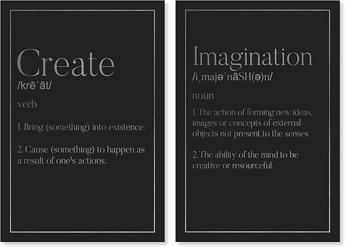 The Oliver Gal Artist Co. Modern 36.0 in x 24.0 in, Create Imagination Quotes, Canvas Wall Art, Definition Typography SET, II Office, Black