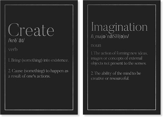 The Oliver Gal Artist Co. Modern 36.0 in x 24.0 in, Create Imagination Quotes, Canvas Wall Art, Definition Typography SET, II Office, Black