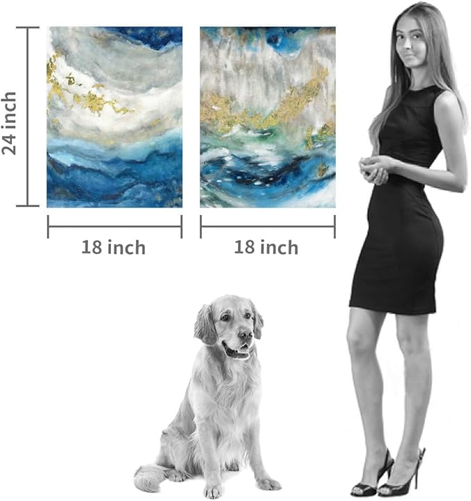 Hardy Gallery Abstract Painting Canvas Wall Art: Blue Picture Hand Painted Artwork for Living Room (24'' x 18'' x 2 Panels)