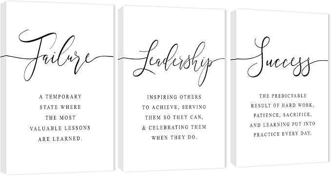 3 Piece Inspirational Canvas Wall Art, Quotes Motivational Mindset Print Pictures for Office Wall Decor, Triptych Entrepreneur Poster Framed Artwork for Women Men Home Decor Ready to Hang (48"Wx24" H)