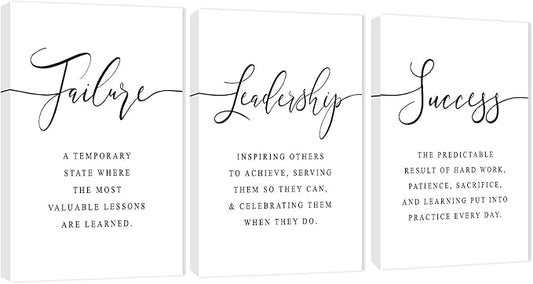 3 Piece Inspirational Canvas Wall Art, Quotes Motivational Mindset Print Pictures for Office Wall Decor, Triptych Entrepreneur Poster Framed Artwork for Women Men Home Decor Ready to Hang (48"Wx24" H)