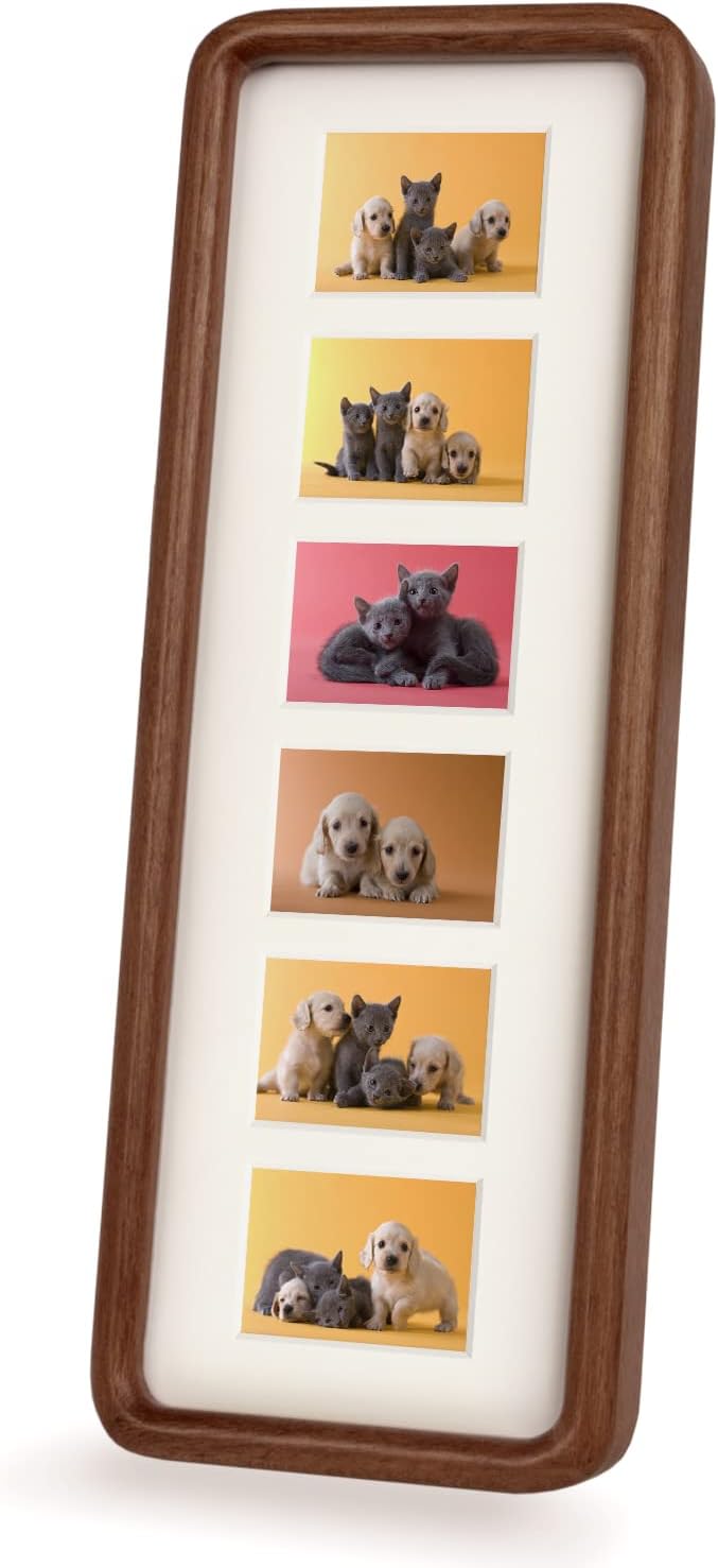 Hans 4"x12" Frames Collage Photo Frame Single Mat with Six 1.5x2.5 Openings and Satin Solid Frame Horizontal or Vertical(6 Openings)