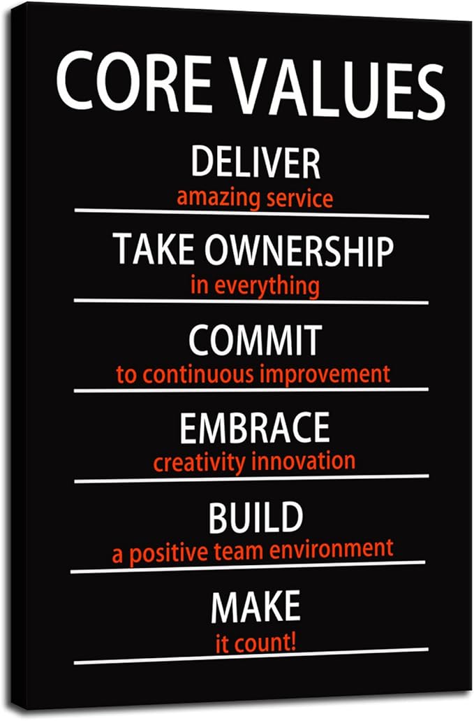 WYJZDZQ8 Core Values Motivational Wall Art Inspiring Painting Prints on Canvas Inspirational Entrepreneur Quotes Posters Inspiration Pictures Decorations Artwork for Office Living room[24" W x 36" H]