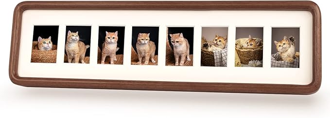 Hans 4"x16" Frames Collage Photo Frame Single Mat with Eight 1.5x2.5 Openings and Satin Solid Frame Horizontal or Vertical(8 Openings)