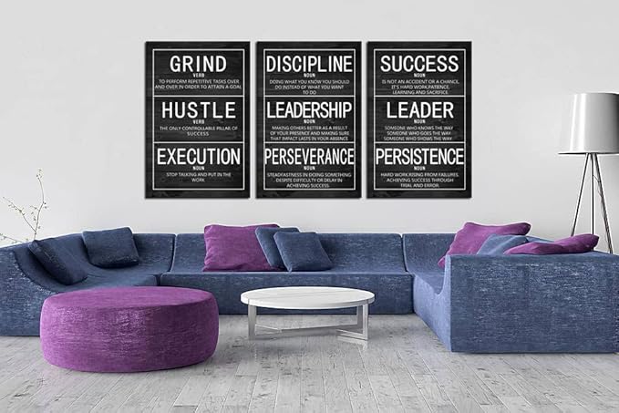 Inspirational Wall Art Motivational Poster 3 Pieces Canvas Prints Artwork for Office Living Room Modern Home Decor Inspiring Painting Pictures Stretched and Framed Ready to Hang [72''Wx 36''H]