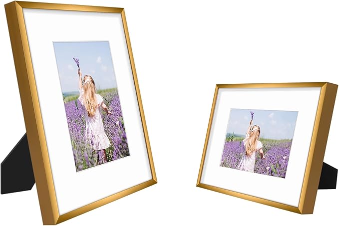 Golden State Art, Gallery Wall Frame Set of 6 - Bronze 8x10 Aluminum Photo Frames with Mat for 5x7 Pictures - 8 x 10 inch Metal Frame with Real Glass Cover - Elegant Home or Office Decor