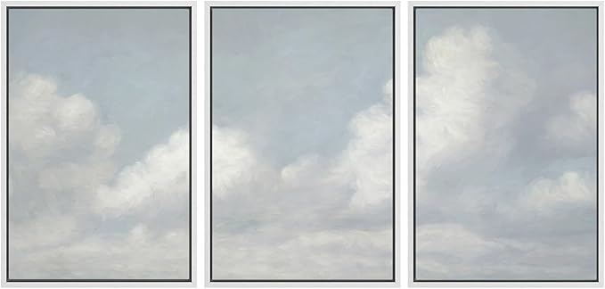SIGNWIN Framed Canvas Print Wall Art Set Soft Sky and Clouds Minimalist Blue and White Cloudscape Illustrations Modern Art Decorative for Living Room, Bedroom, Office - 24"x36"x3 White