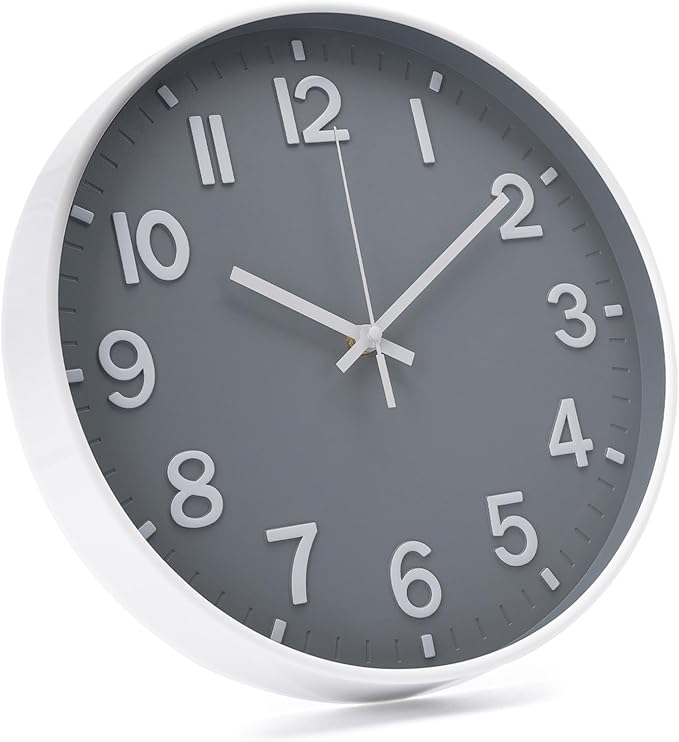 Wall Clock 12 Inch Grey Modern Simple Quartz Decorative Clock Non-Ticking Silent Battery Operated Round Wall Clocks Trendy and Practical Best Gift for Living Room Bedroom Kitchen Office