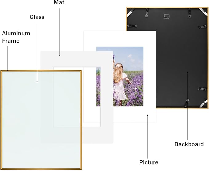 Golden State Art, Gallery Wall Frame Set of 6 - Bronze 16x20 Aluminum Photo Frames with Mat for 11x14 Pictures - 16 x 20 inch Metal Frame with Real Glass Cover - Elegant Home or Office Decor