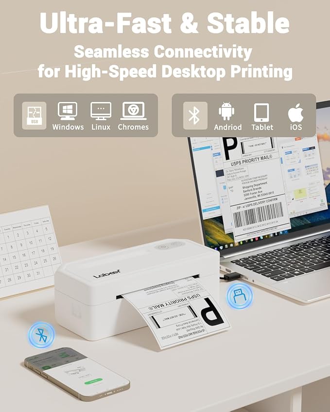 Labeer Bluetooth Thermal Label Printer, 4x6 Wireless Label Sticker Printer for Small Business, Office or Home, Compatible with iPhone, Android, Windows, Mac, Etsy, Amazon, Shopify, UPS