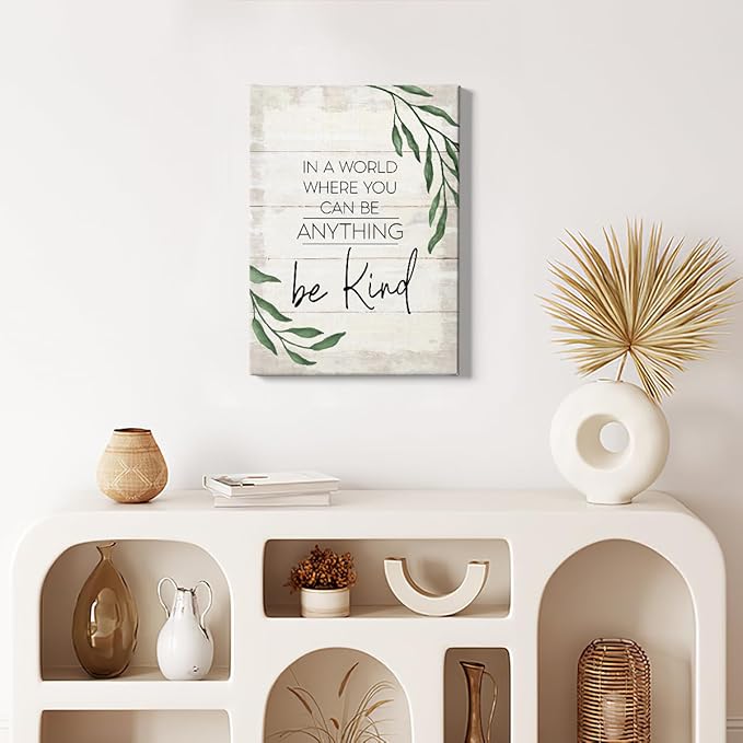 HIWX Be Kind Inspirational Wall Art Decor, Be Kind Sign Framed Canvas Wall Art Decor, Motivational Eucalyptus Positive Wall Art Decoration For Bathroom Bedroom 11x14(Be kind4)