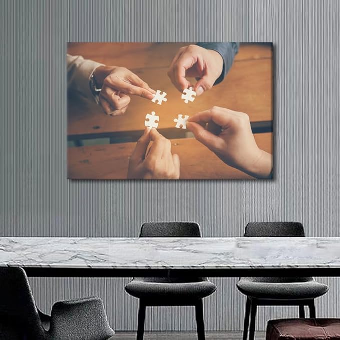 Large Wall Art Business Teamwork Concept Pictures Modern Motivational Inspirational Success Teamwork Puzzle Posters Canvas Art Wall Decor for Office Framed 1 Panel (24" Wx36 H)