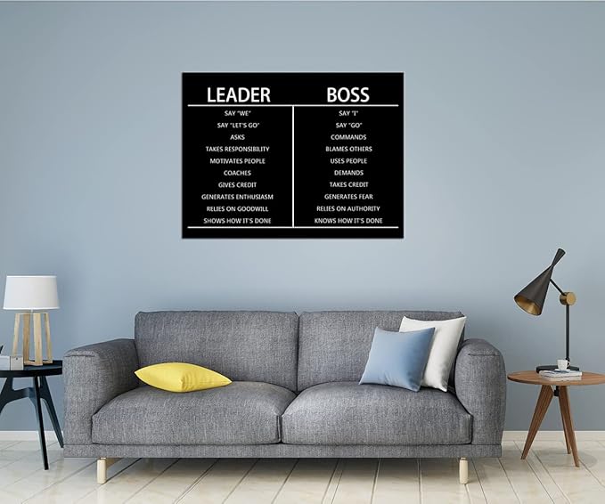 Leader Boss Difference Inspirational Wall Art for Office Motivational Black Positive Guide Canvas Poster Painting Prints Wall Pictures for Living Room Home Decor Framed Artwork [30''W x 40''H]