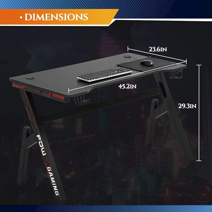 FDW Computer Desk,Gaming Desk 45.2 inches Student PC Desk Writing Desk Office Desk Extra Large Modern Ergonomic Racing Style Table Workstation Carbon Fiber Cup Holder Headphone Hook