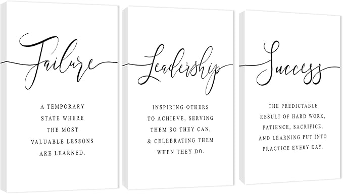 Office Wall Art - 3 Panel Motivational Canvas With Inspirational Quotes for Home Decor, Positive Entrepreneur Words Poster Frame for Company 20"x30"x3Pcs